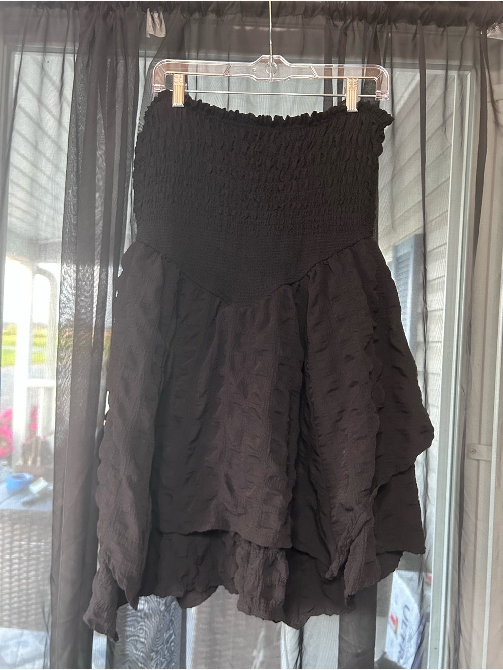 wild fable Black Smocked Asymmetrical Tiered Mini Skirt